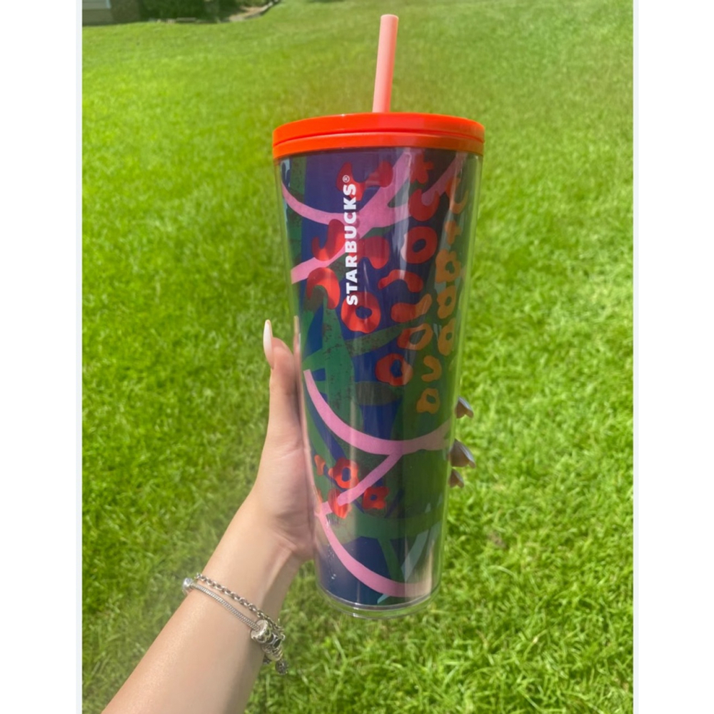 EUC Starbucks 2021 Jungle Leopard farm Rio vibes Cup 24oz Tumbler‎